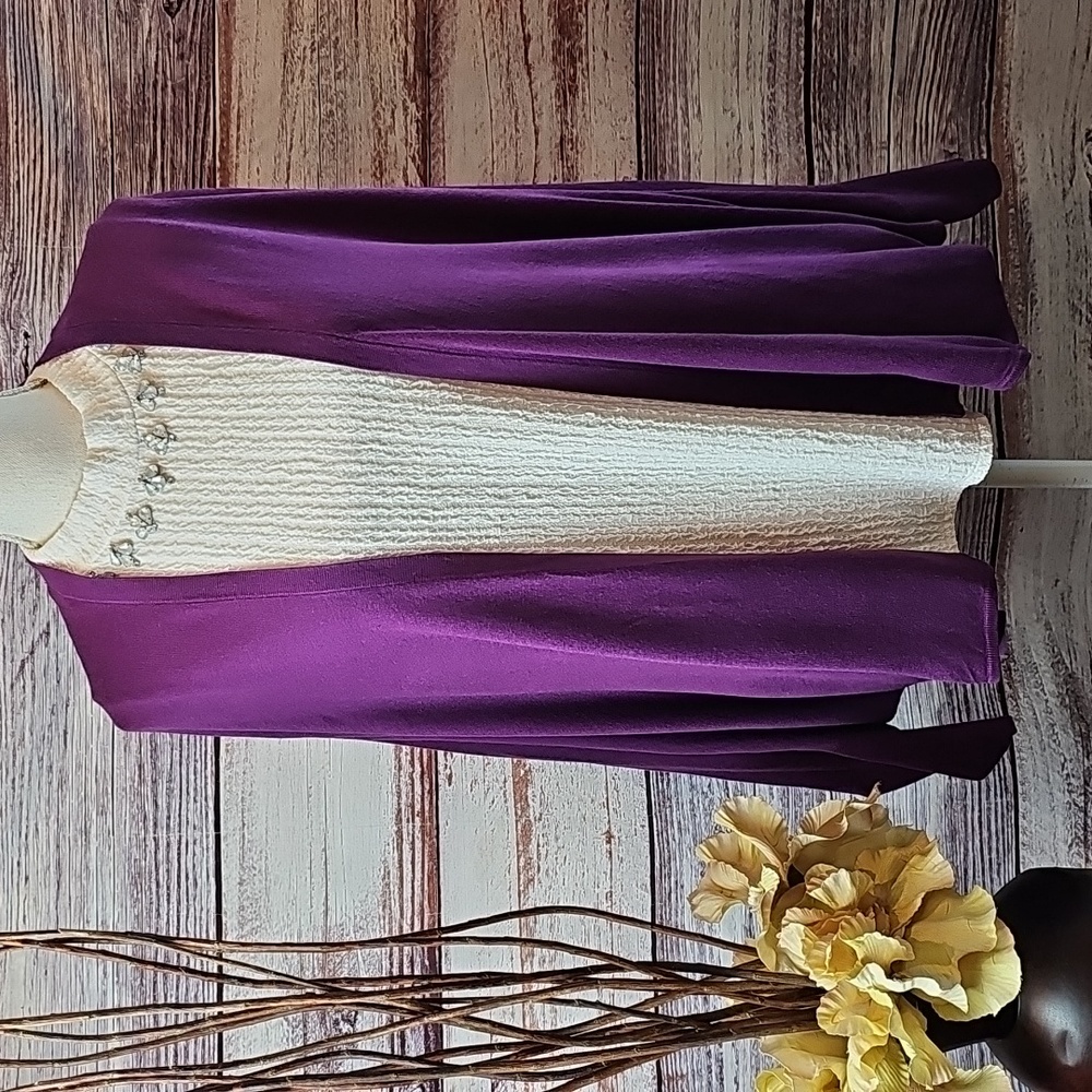 LOFT VIOLET PURPLE BOLERO STYLE OPEN FRONT LIGHTWEIGHT CARDIGAN SWEATER - Picture 2 of 14